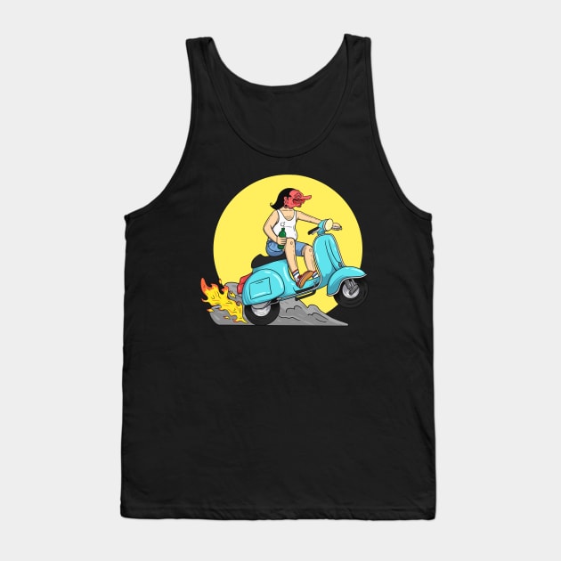 Javanese wayang carrying beer on a vespa Tank Top by nakanaka visual